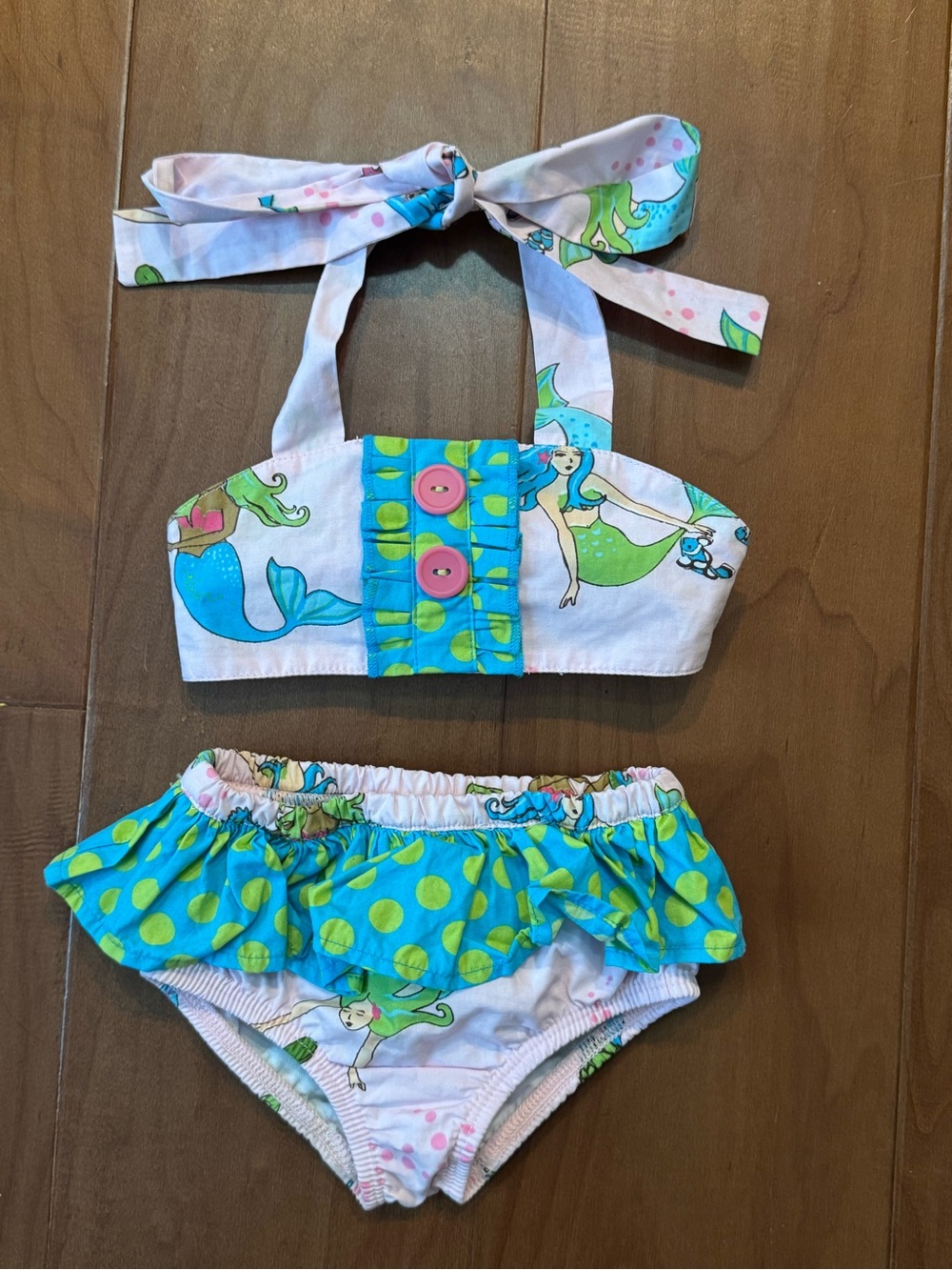 Eleanor Rose Pink & Aqua Mermaid Ruffle Bikini Set